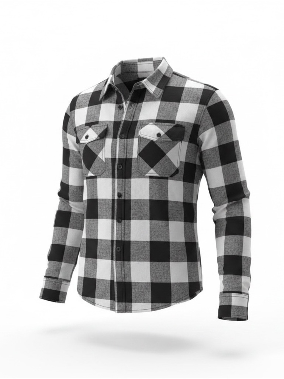 George Men's M (38-40) Black/White/Gray Plaid Flannel Cotton Button-Up Pockets